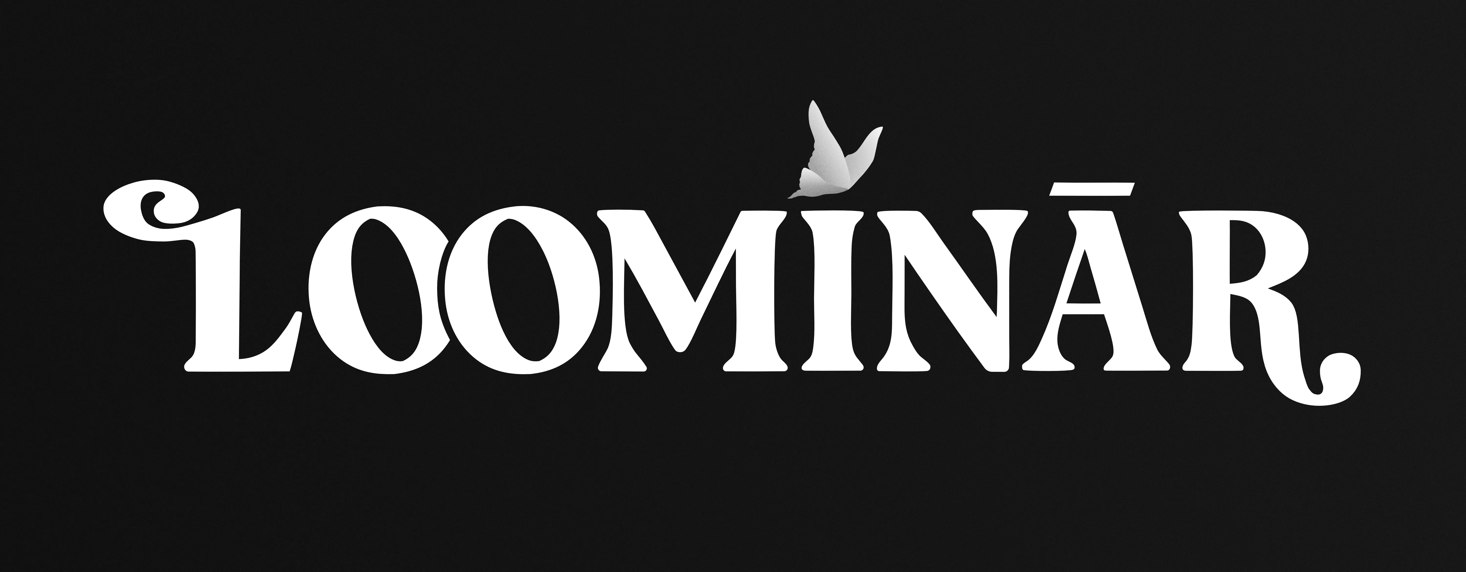 Loominar logo, featuring a moth over the top of the I